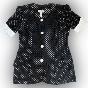 R.J. Stevens Vintage Petites Polka Dot Button Down Short Sleeve Blouse Size 12